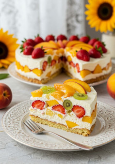 Tarta Fría Tropical de Frutas y Crema Suave