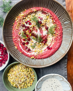 Vibrant Beetroot Delight with Whipped Tahini & Pistachio Crunch