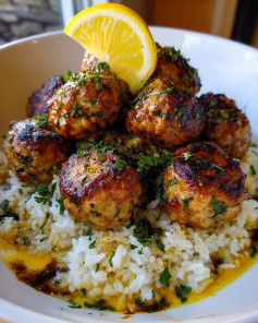 Zesty Greek Turkey Meatballs with LemonHerb Rice