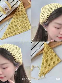 Желтая вязаная косынка с цветочным узором