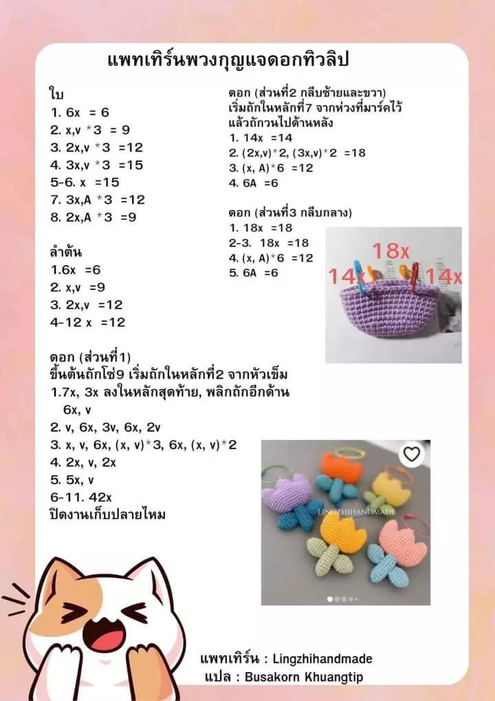 รวมแพทเทิร์นพวงกุญแจ: ดอกทานตะวัน, เชอร์รี่, ทิวลิป และกระต่าย (ชุดที่ 2)