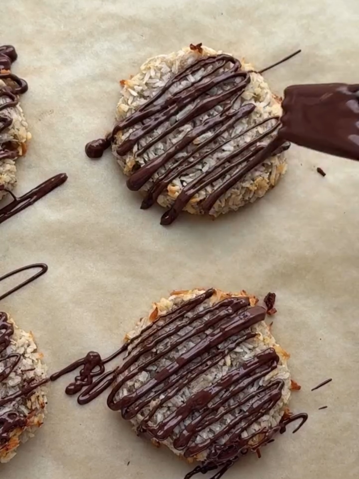 2-Ingredient Banana Coconut Cookies with Chocolate Drizzle
