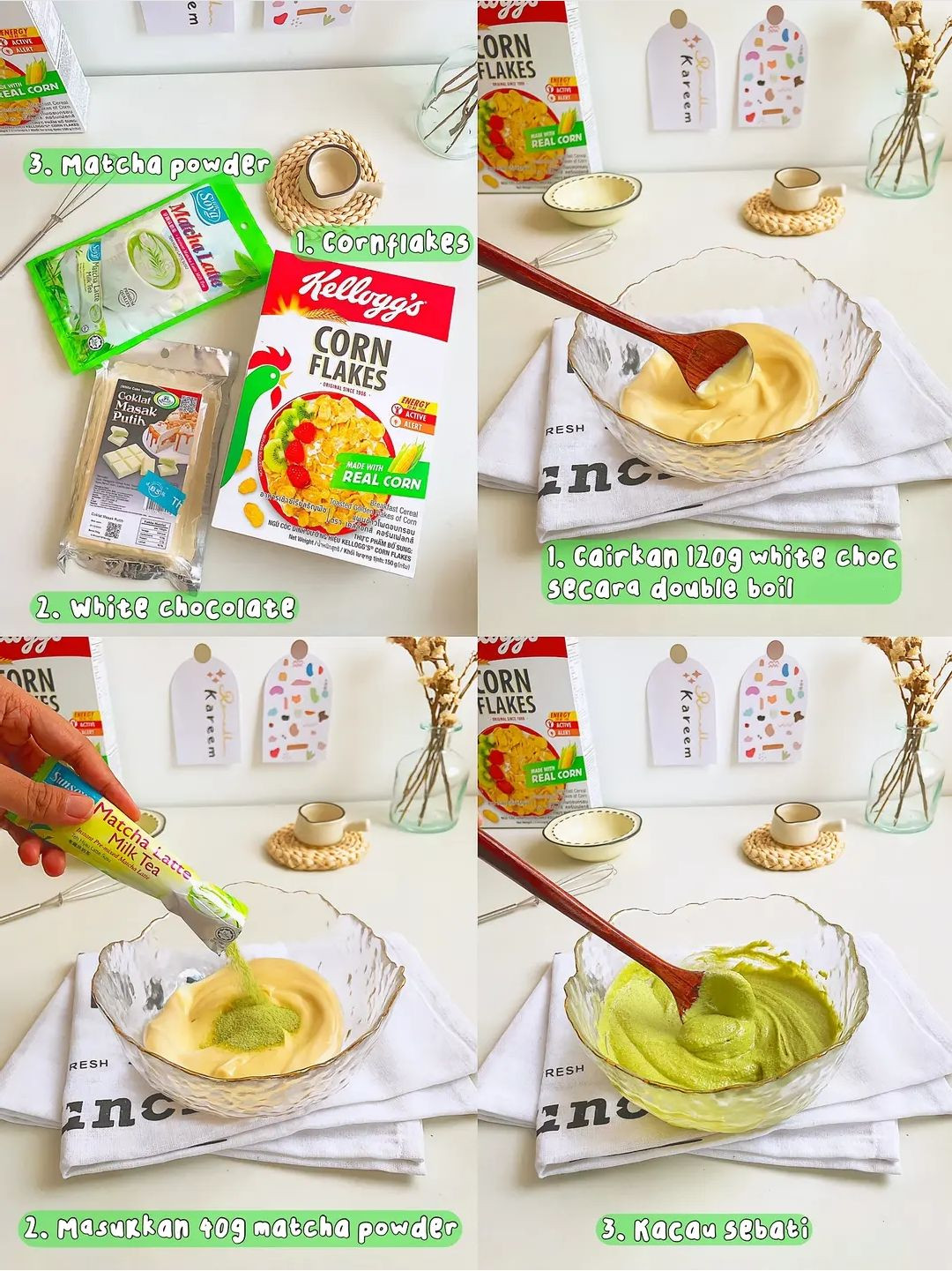 3 Ideas Cornflakes Raya: No Bake No Mixer Dessert with Matcha and Black Pink Variations