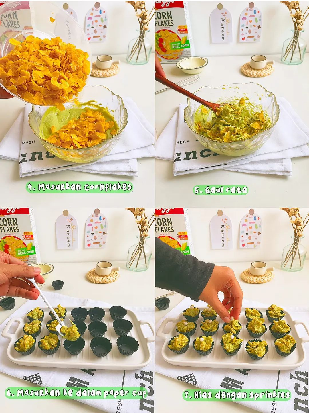 3 Ideas Cornflakes Raya: No Bake No Mixer Dessert with Matcha and Black Pink Variations
