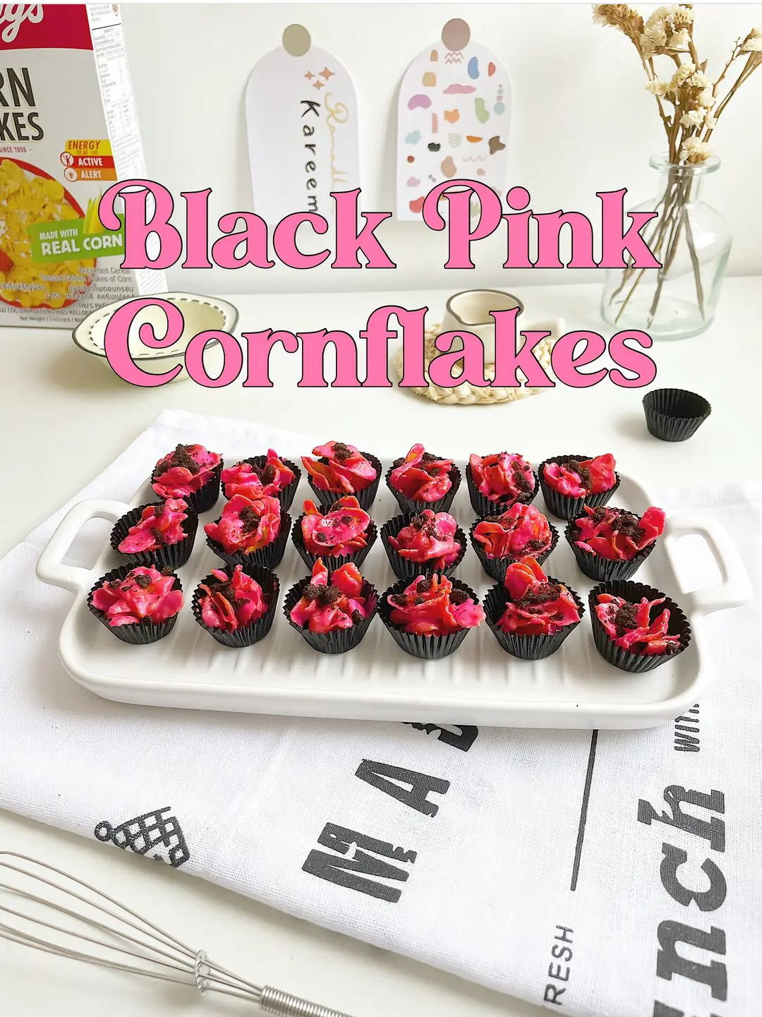 3 Ideas Cornflakes Raya: No Bake No Mixer Dessert with Matcha and Black Pink Variations