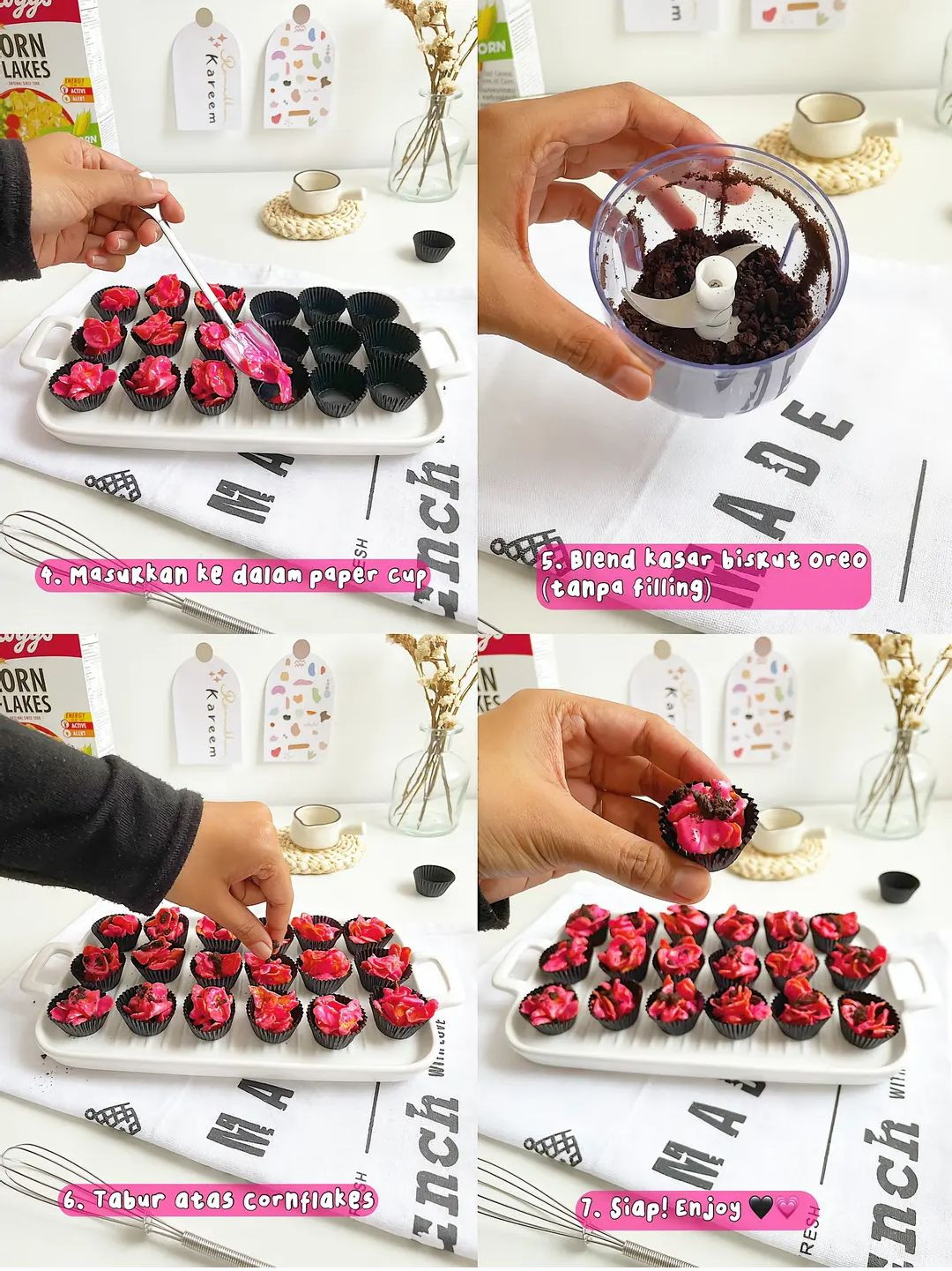 3 Ideas Cornflakes Raya: No Bake No Mixer Dessert with Matcha and Black Pink Variations