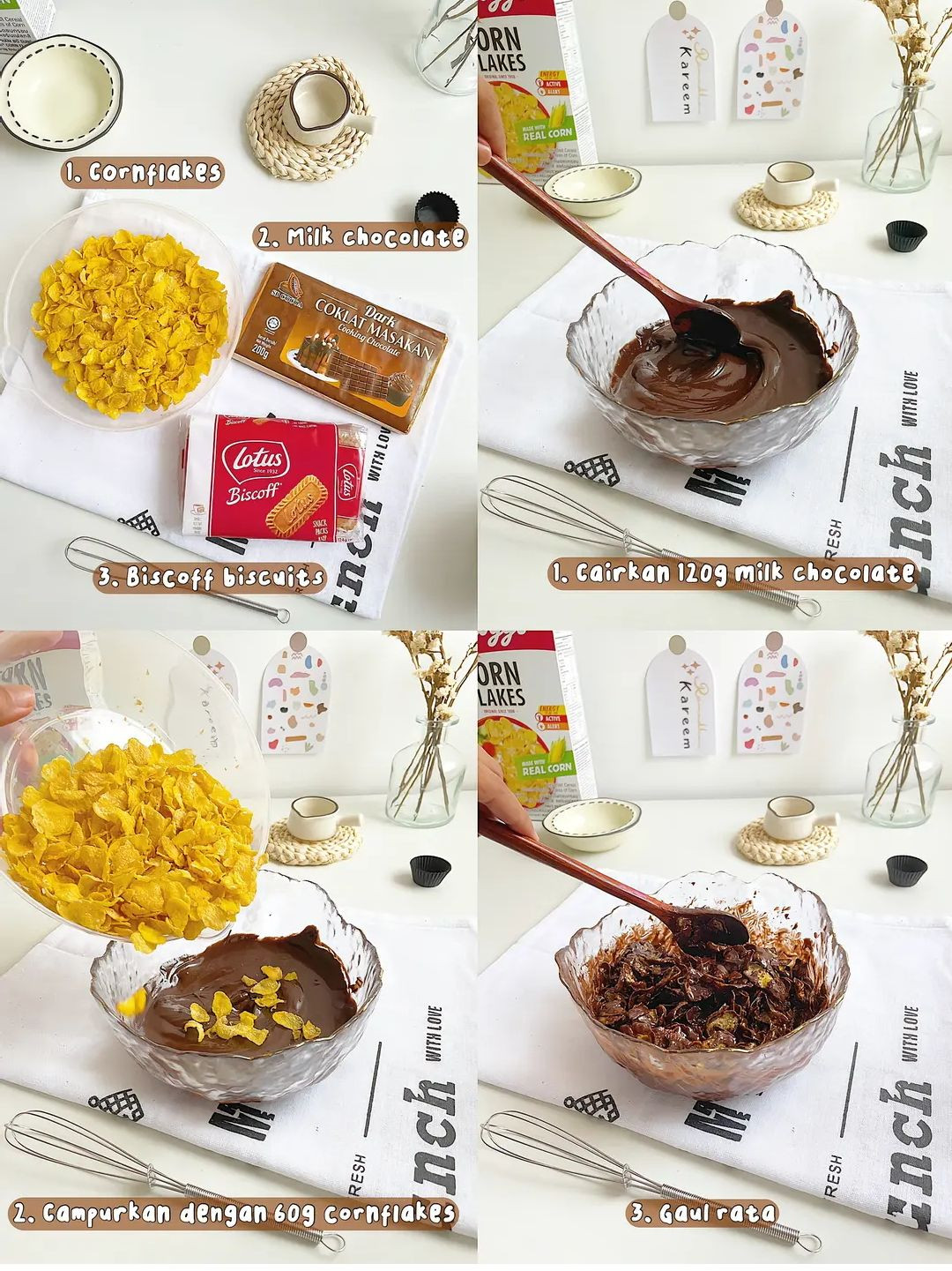 3 Ideas Cornflakes Raya: No Bake No Mixer Dessert with Matcha and Black Pink Variations