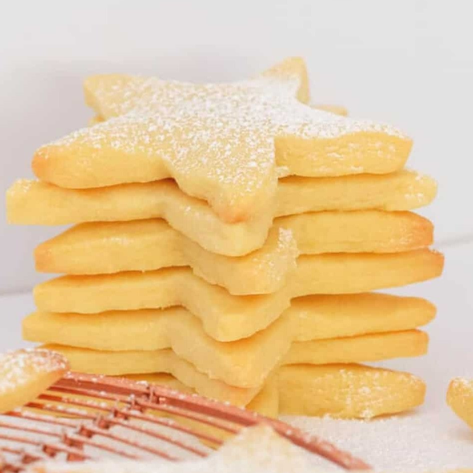 3 Ingredient Shortbread: Buttery, Crumbly Star-Shaped Cookies Dusting with Powdered Sugar