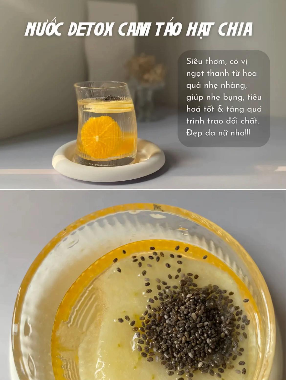 3 loại nước tốt cho sức khỏe thay thế nước ngọt: Nước lọc hạt chia, Detox cam táo và Trà Kombucha