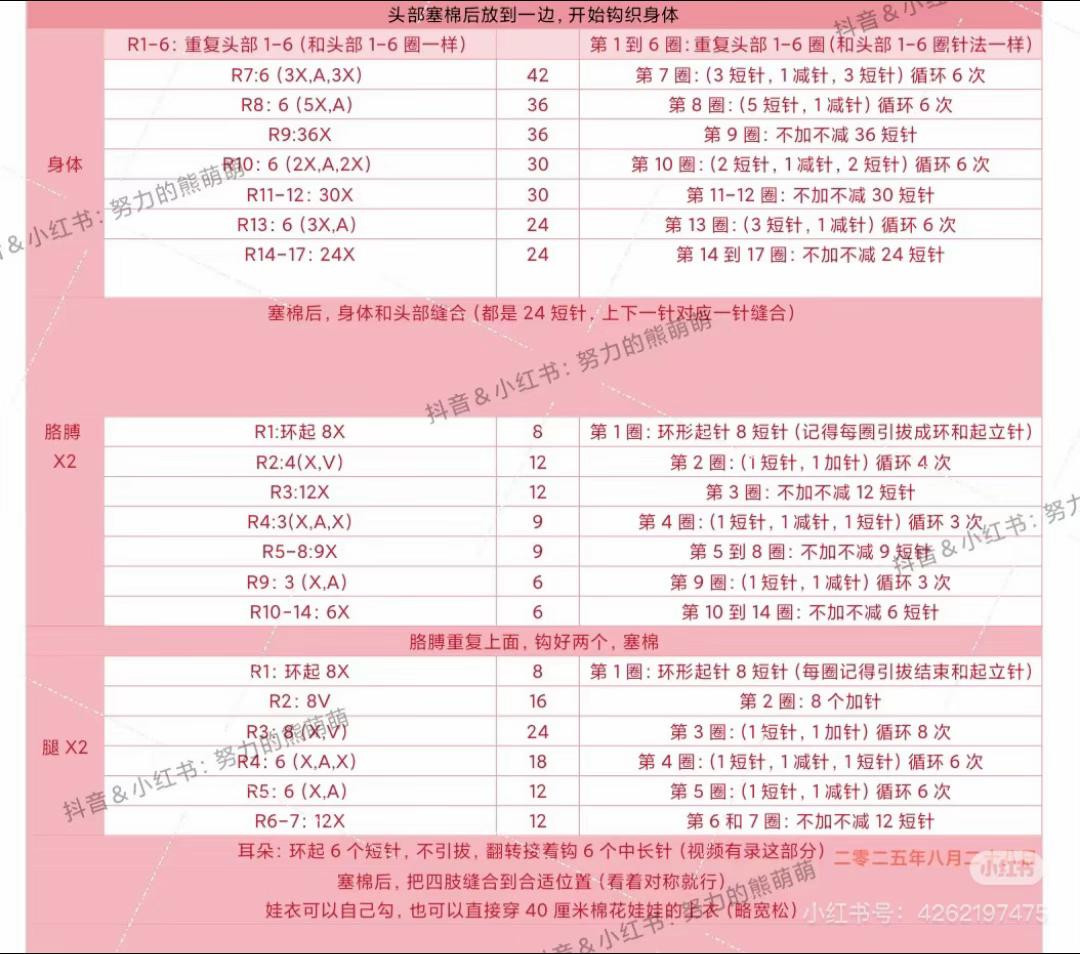 30cm Cotton Doll Crochet Pattern Chart with Plush Yarn