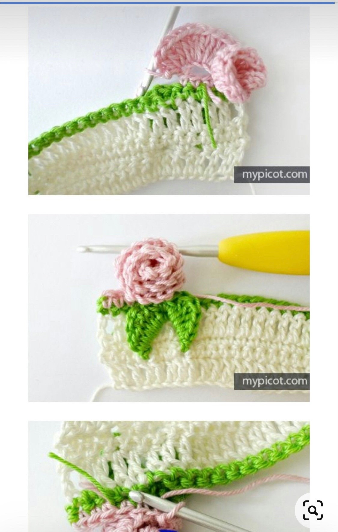 3D Crochet Rose Flower Border Pattern Chart and Tutorial
