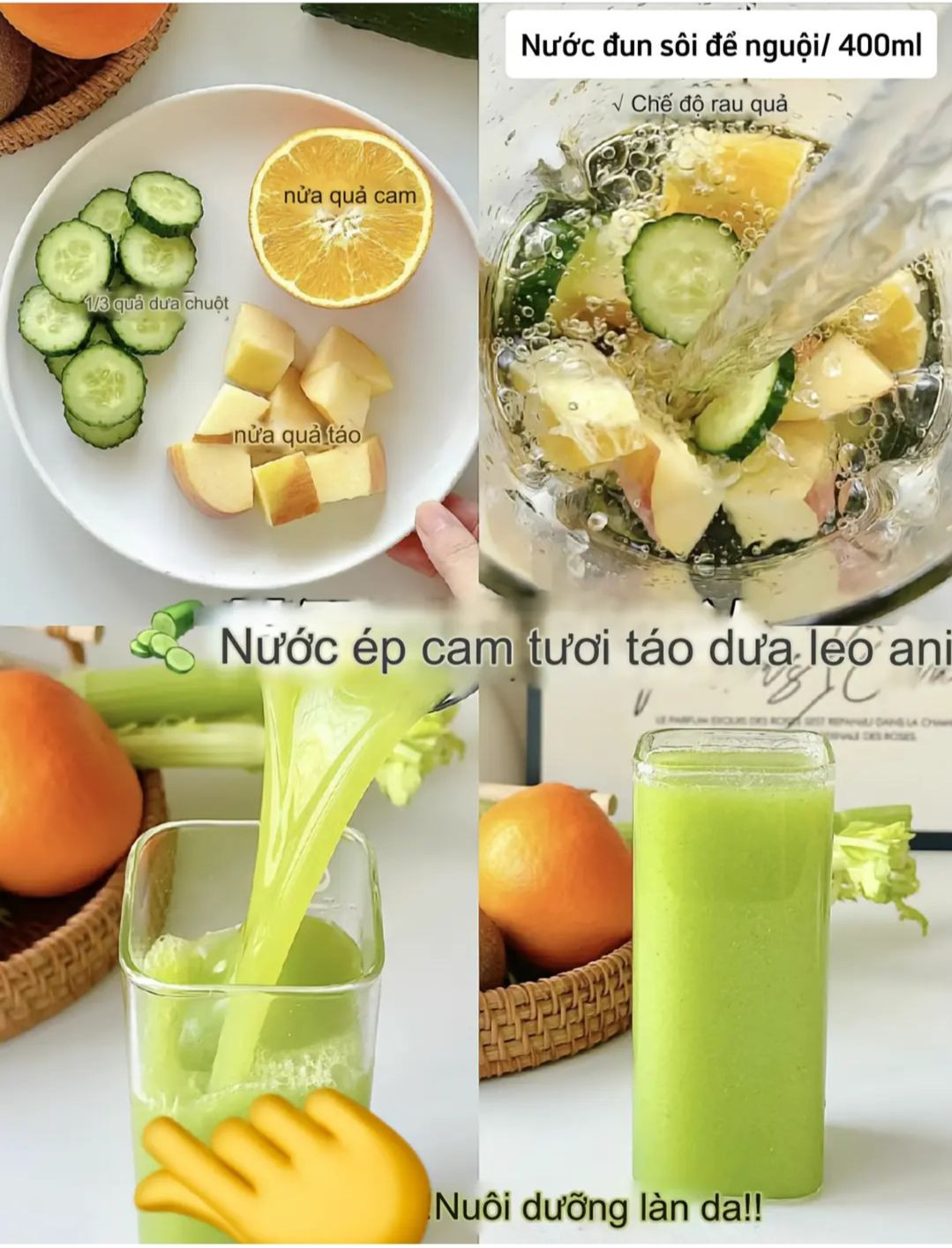 4 loại nước ép trái cây xanh tốt cho sức khỏe: dưa chuột, chuối, lê, cam, táo và kiwi