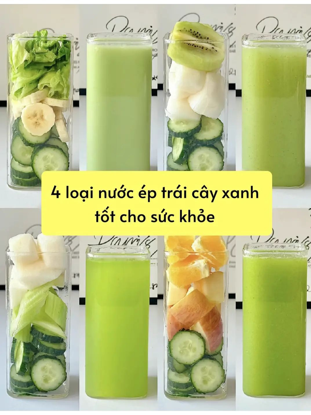 4 loại nước ép trái cây xanh tốt cho sức khỏe: dưa chuột, chuối, lê, cam, táo và kiwi