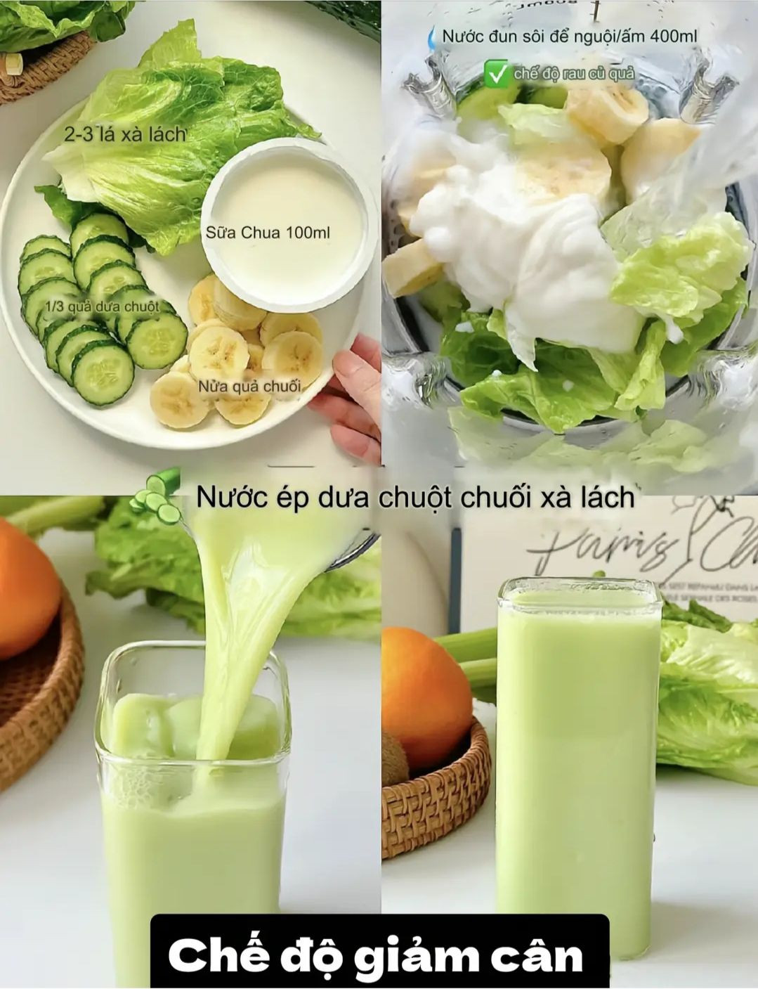 4 loại nước ép trái cây xanh tốt cho sức khỏe: dưa chuột, chuối, lê, cam, táo và kiwi