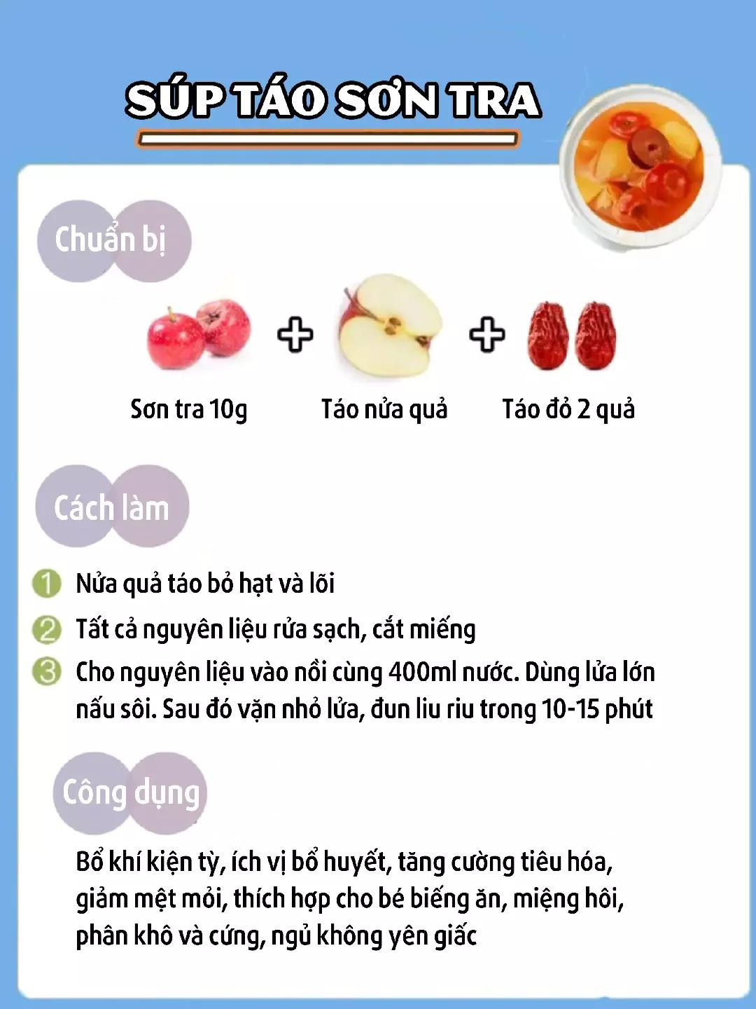 4 món canh bổ tỳ vị giúp bé ăn như gió: Súp táo sơn tra, súp 3 sao, súp tứ thần và thuốc sắc bổ tỳ