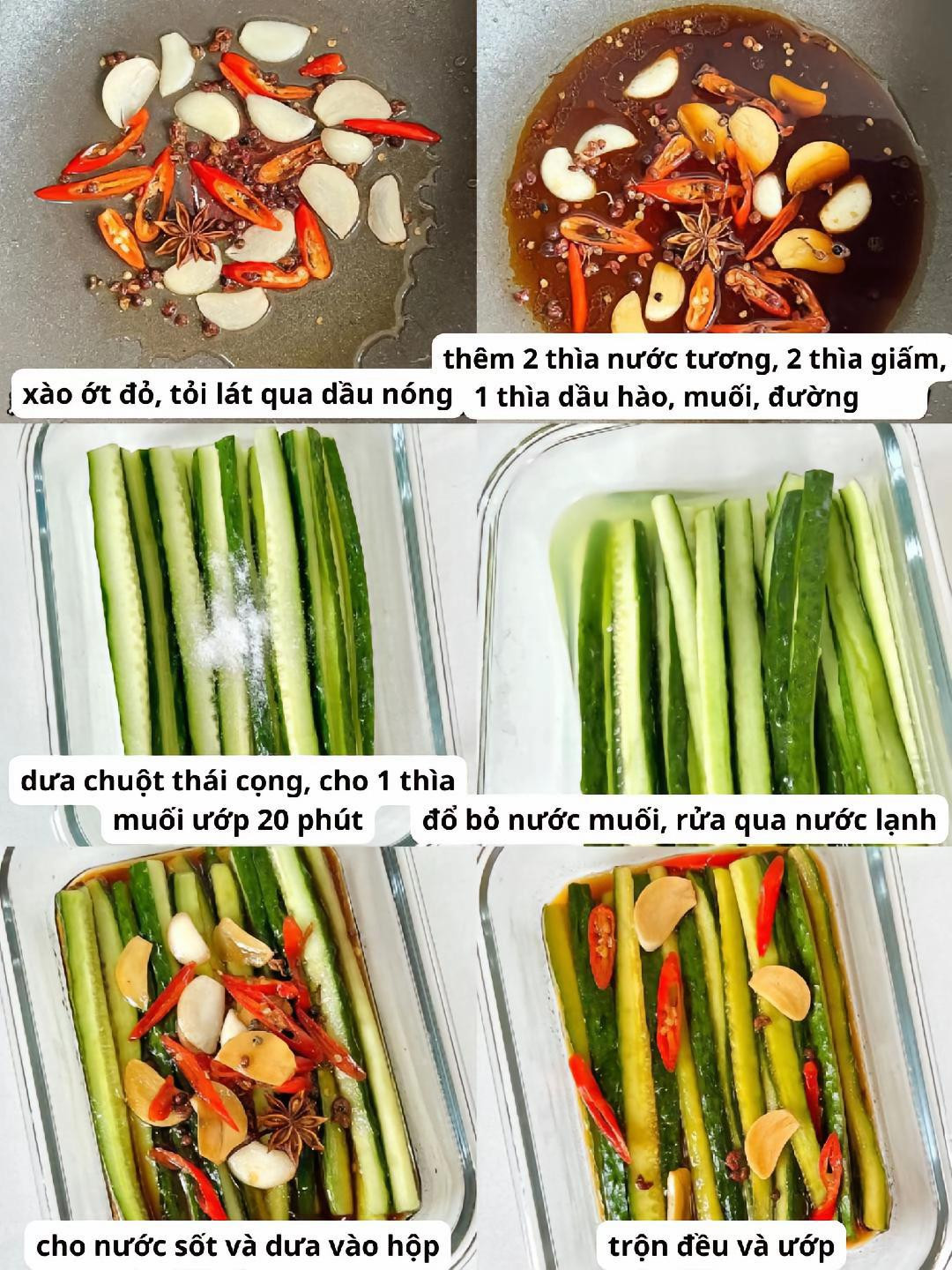 4 món muối chua ăn ngon lạ miệng: củ cải ngâm chua, cà chua ngâm chua, dưa chuột và rau sống