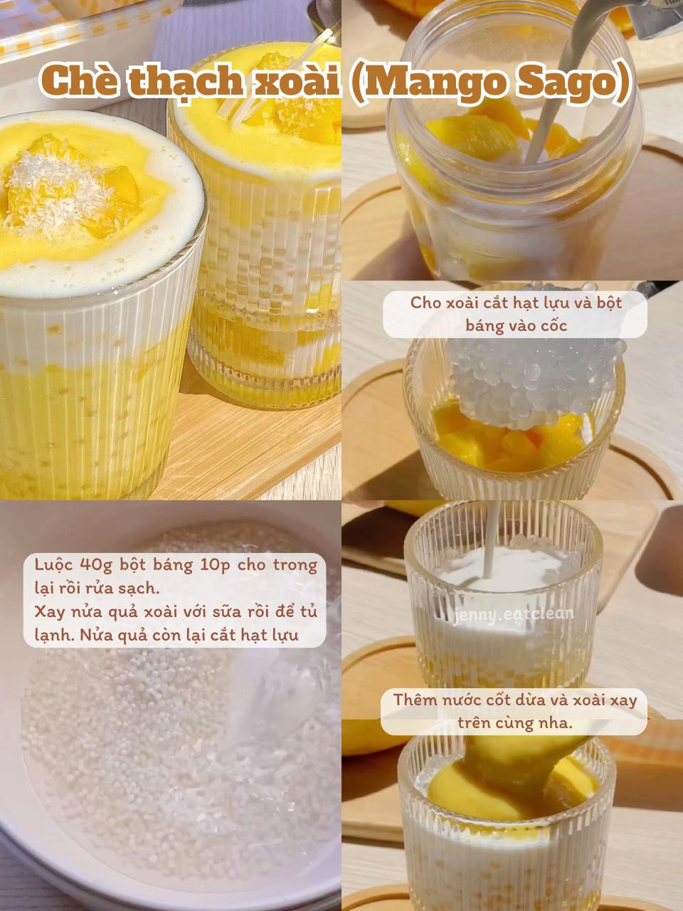 4 món tráng miệng thanh mát ít calo: Chè thạch sữa, Bơ bột báng, Xoài bột báng và Bingsu healthy