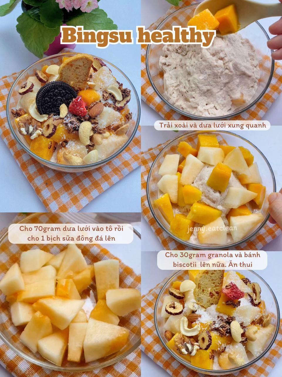 4 món tráng miệng thanh mát ít calo: Chè thạch sữa, Bơ bột báng, Xoài bột báng và Bingsu healthy