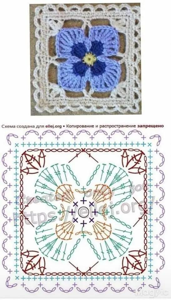 5 Beautiful Crochet Granny Square Patterns and Charts with Floral Designs