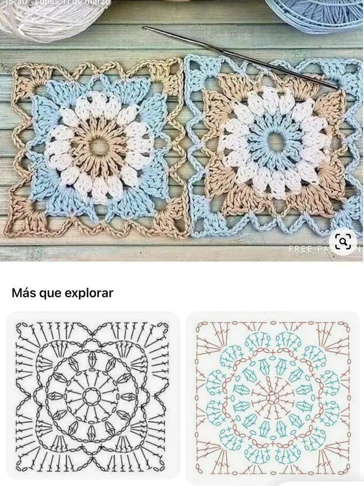 5 Beautiful Crochet Granny Square Patterns and Charts with Floral Designs