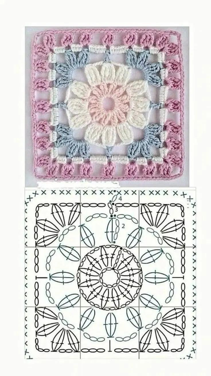 5 Beautiful Crochet Granny Square Patterns and Charts with Floral Designs