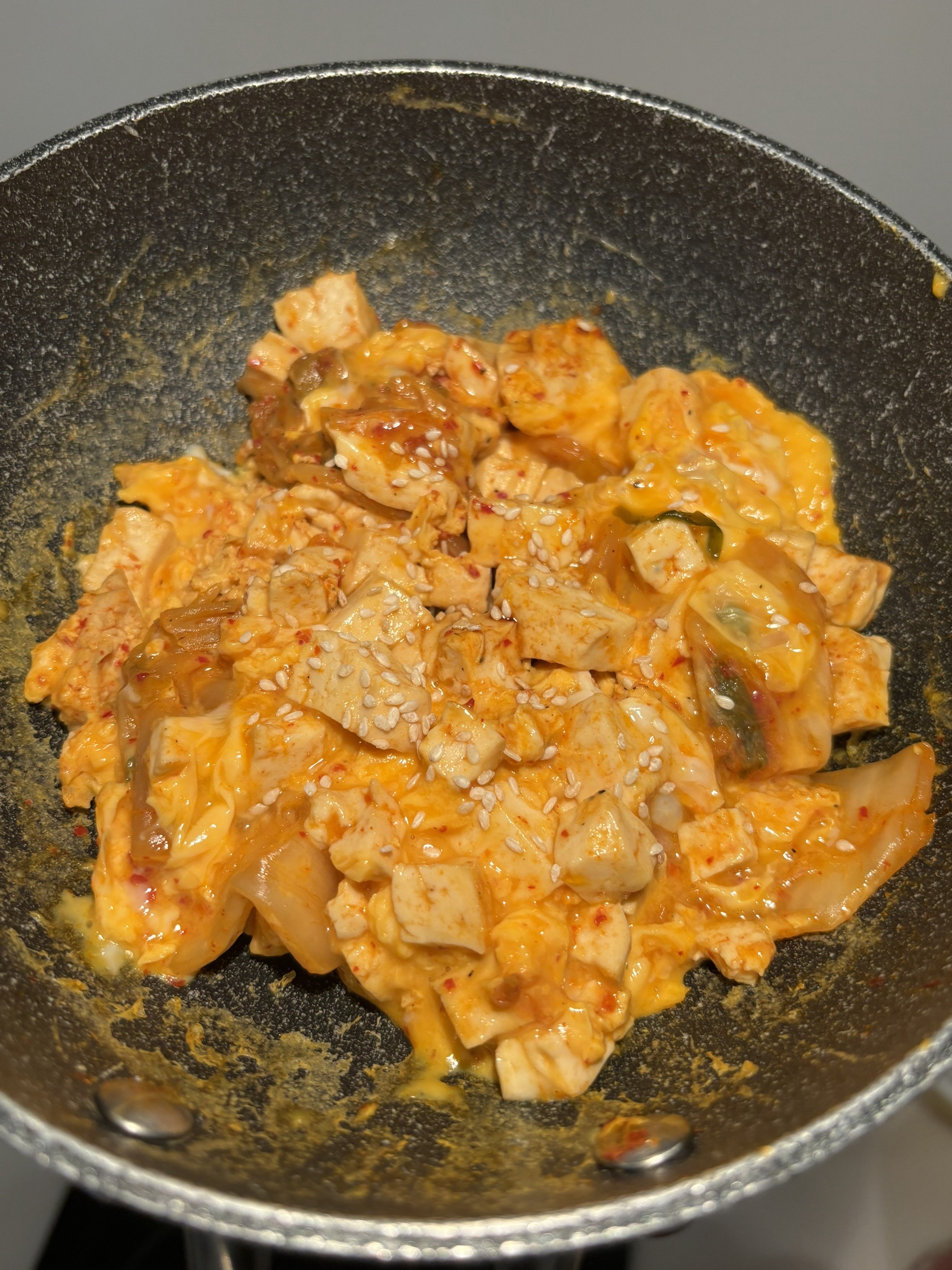 5 minute kimchi tofu egg stir-fry