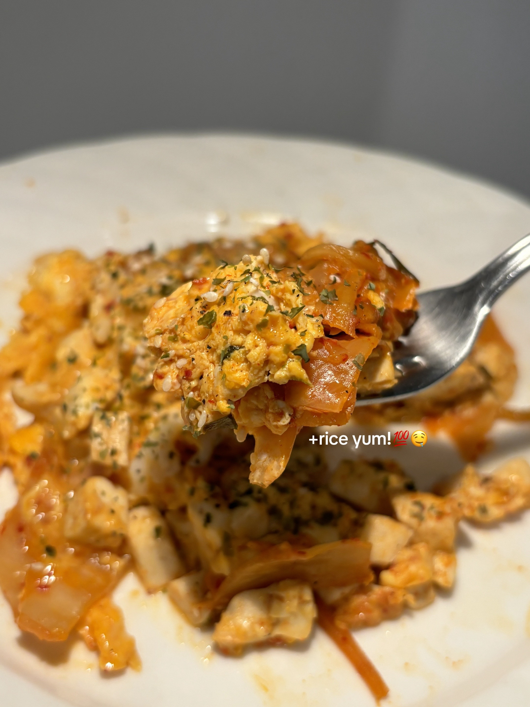 5 minute kimchi tofu egg stir-fry