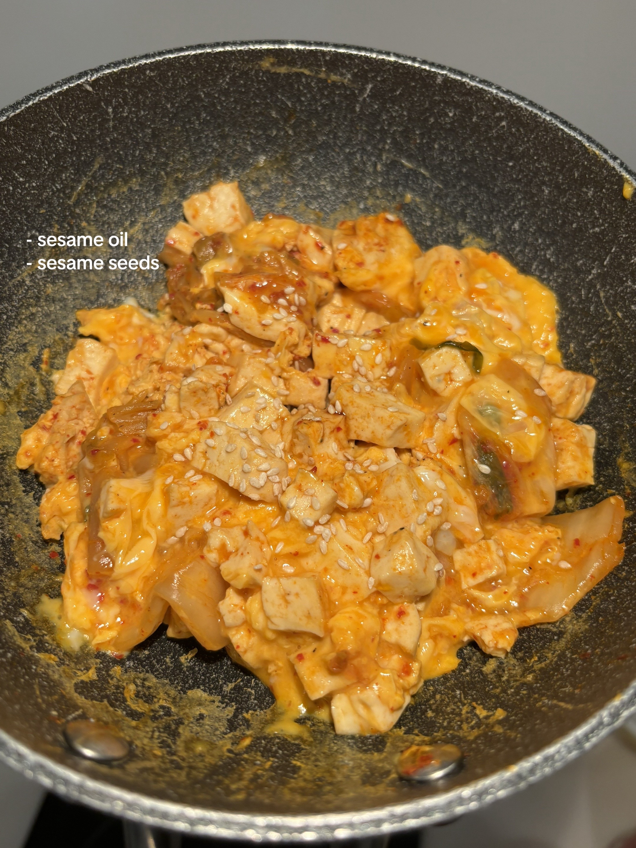 5 minute kimchi tofu egg stir-fry