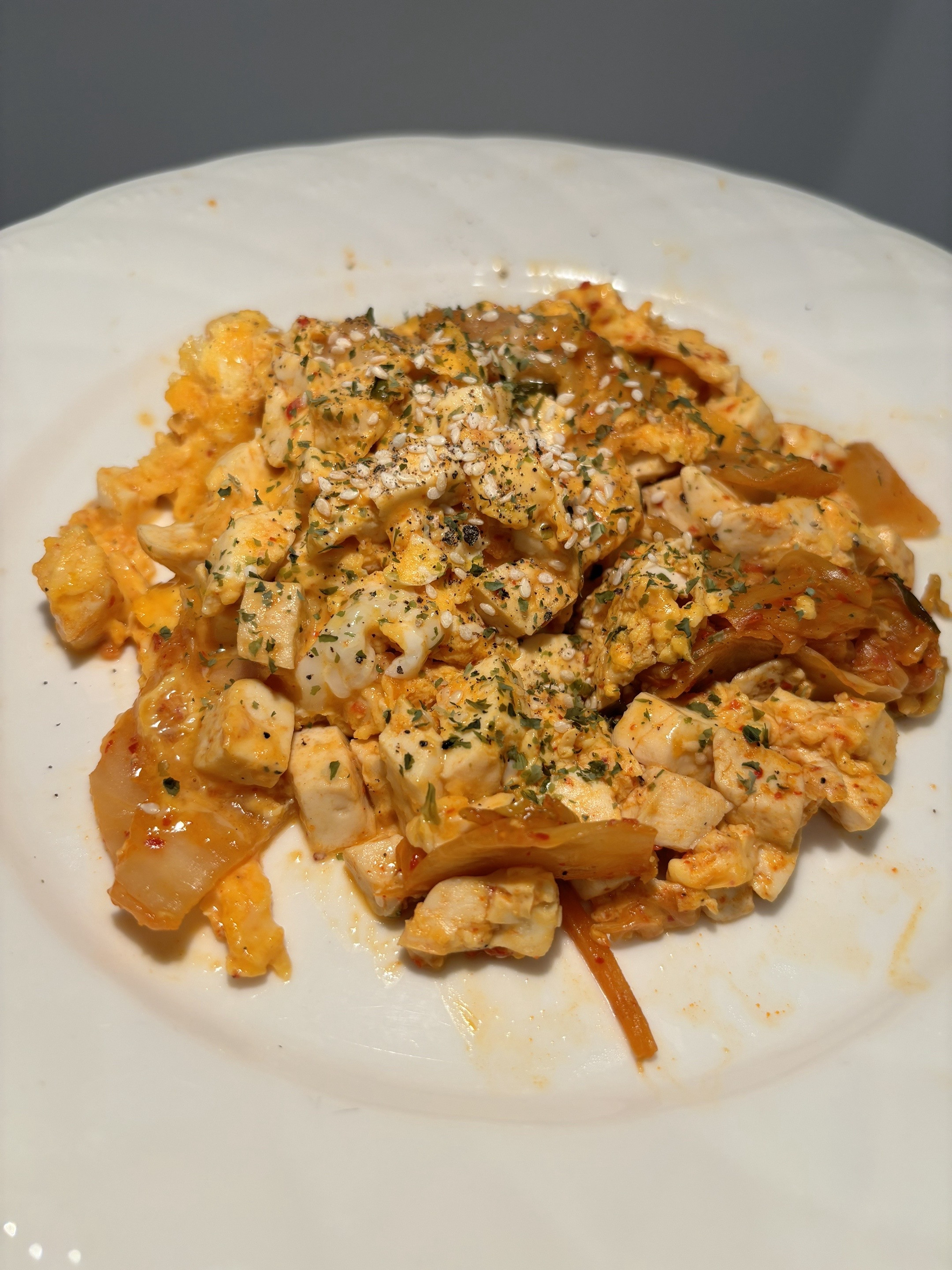 5 minute kimchi tofu egg stir-fry