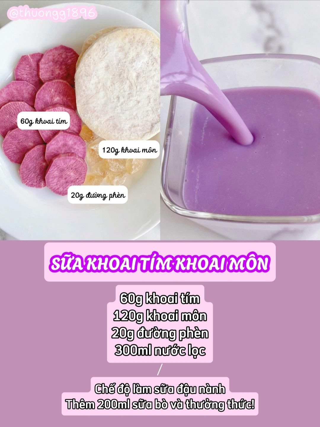 6 công thức sữa khoai tím hạt với: Sữa khoai môn, nấm tuyết táo đỏ, đậu đen đậu đỏ, yến mạch táo