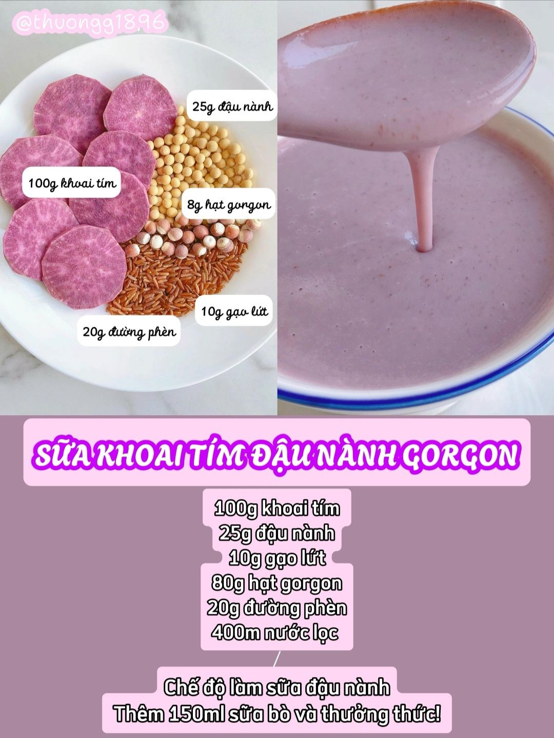 6 công thức sữa khoai tím hạt với: Sữa khoai môn, nấm tuyết táo đỏ, đậu đen đậu đỏ, yến mạch táo