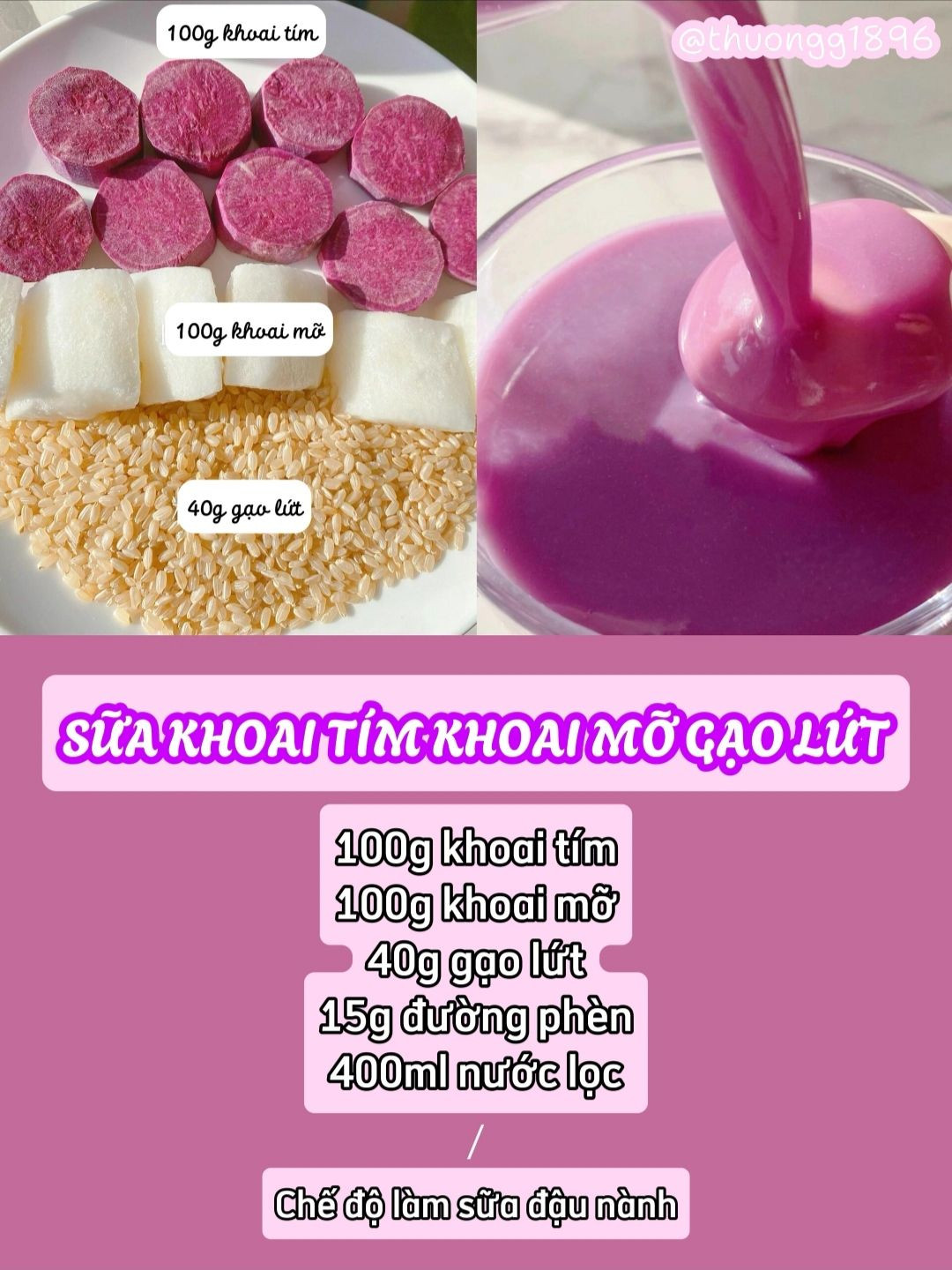 6 công thức sữa khoai tím hạt với: Sữa khoai môn, nấm tuyết táo đỏ, đậu đen đậu đỏ, yến mạch táo