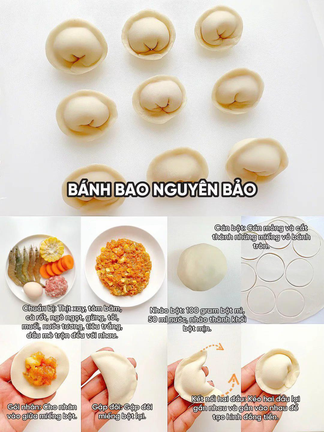 6 Loại Bánh Bao Cute Dáng Hình Độc Đáo: Nguyên Bảo, Cá Vàng, Cải Thảo, Trăng Khuyết, Vỏ Sò, Bông Lúa