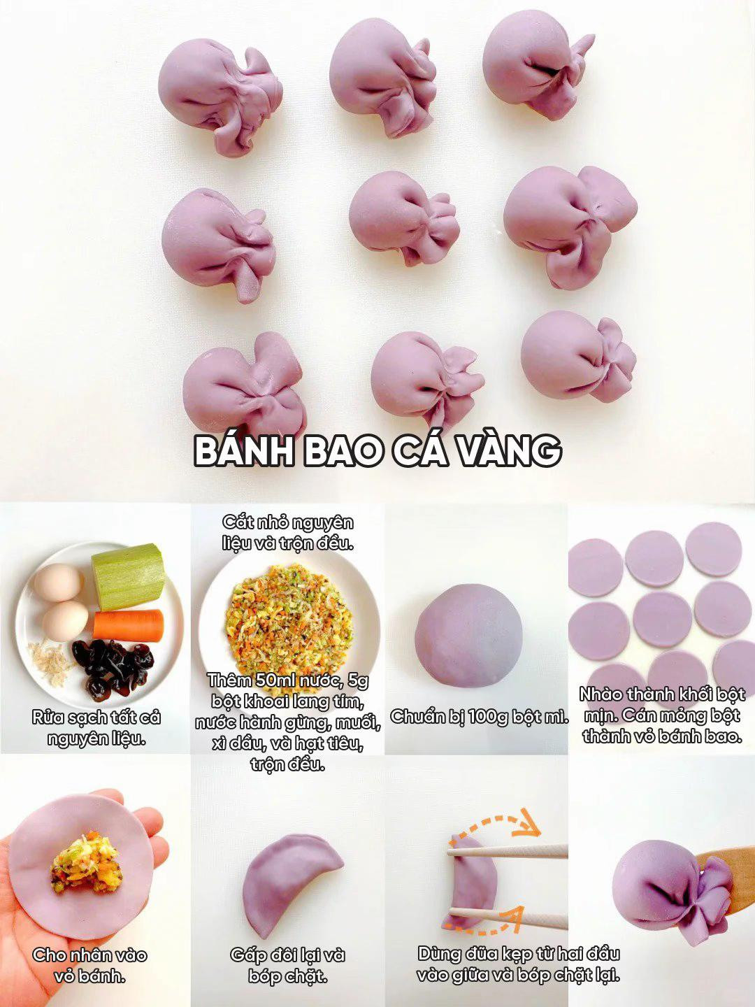 6 Loại Bánh Bao Cute Dáng Hình Độc Đáo: Nguyên Bảo, Cá Vàng, Cải Thảo, Trăng Khuyết, Vỏ Sò, Bông Lúa