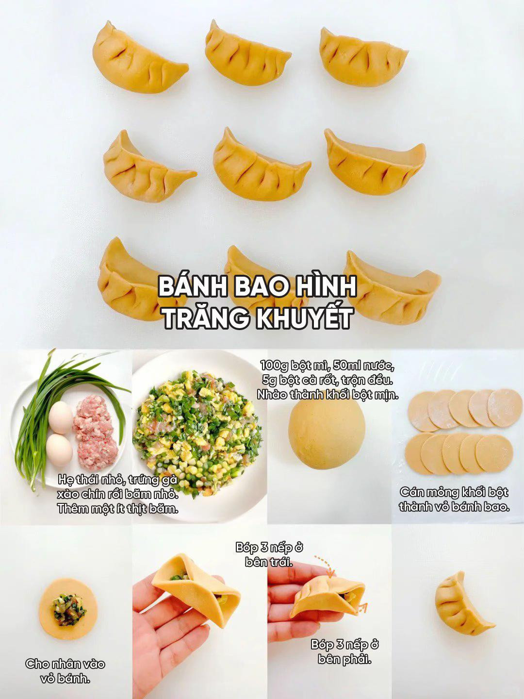 6 Loại Bánh Bao Cute Dáng Hình Độc Đáo: Nguyên Bảo, Cá Vàng, Cải Thảo, Trăng Khuyết, Vỏ Sò, Bông Lúa