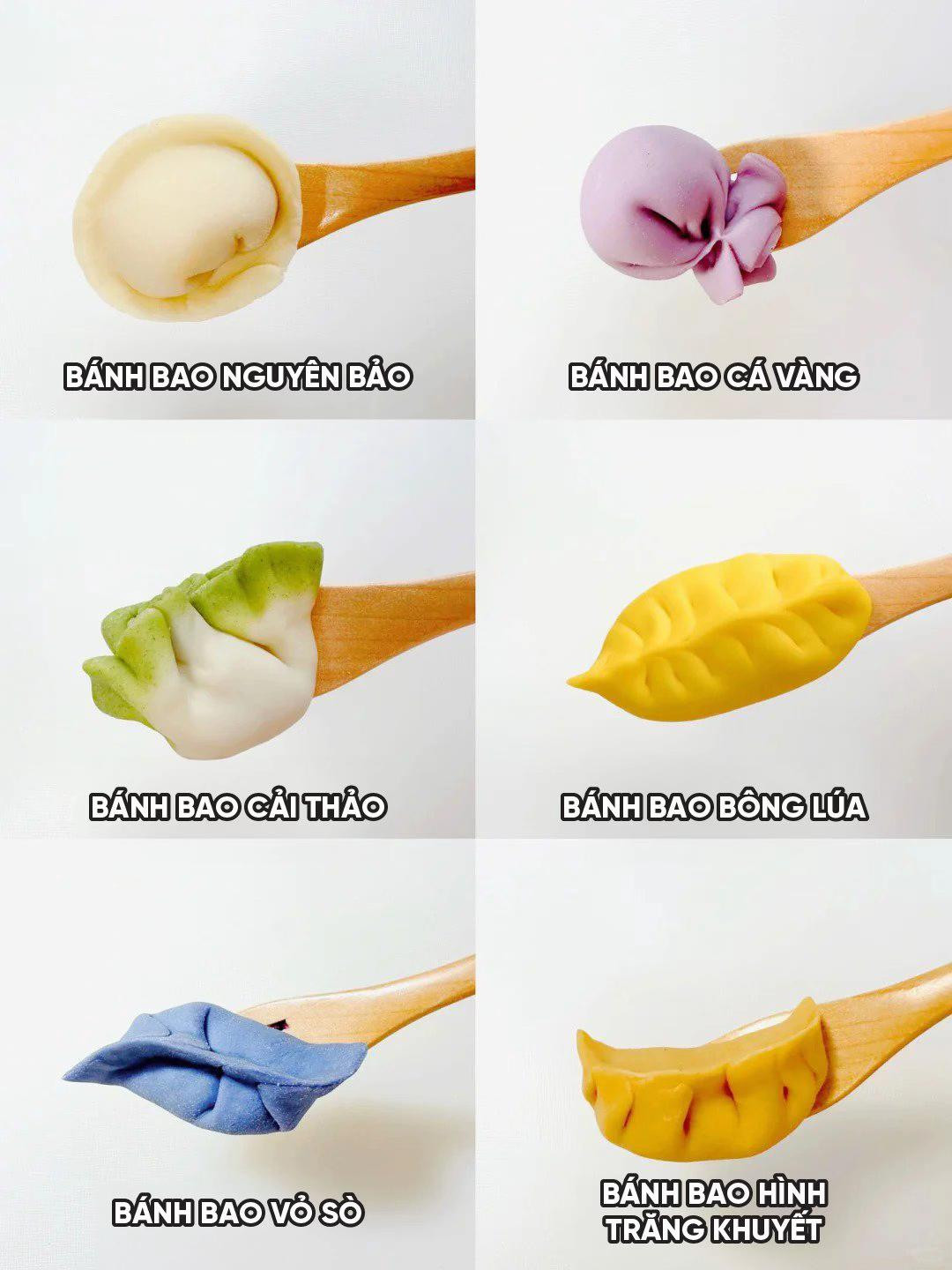 6 Loại Bánh Bao Cute Dáng Hình Độc Đáo: Nguyên Bảo, Cá Vàng, Cải Thảo, Trăng Khuyết, Vỏ Sò, Bông Lúa