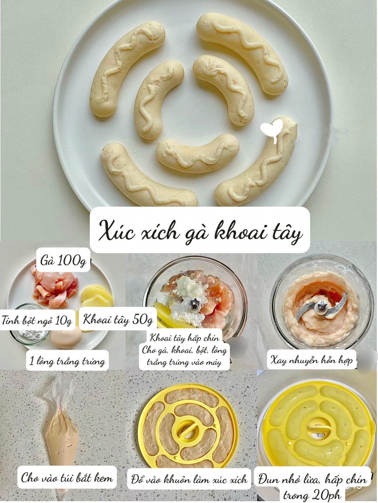 6 Loại Xúc Xích Tự Làm Cho Bé: Gà Khoai Tây, Ngô Thịt Heo, Gà Ngô, Bí Đỏ Thịt Heo, Bò Nấm, Tôm Cà Rốt