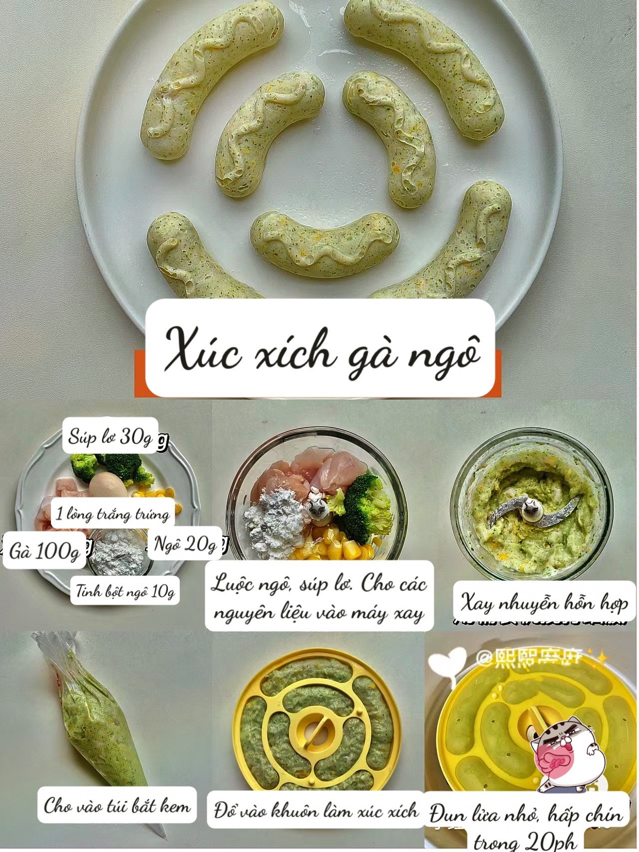 6 Loại Xúc Xích Tự Làm Cho Bé: Gà Khoai Tây, Ngô Thịt Heo, Gà Ngô, Bí Đỏ Thịt Heo, Bò Nấm, Tôm Cà Rốt