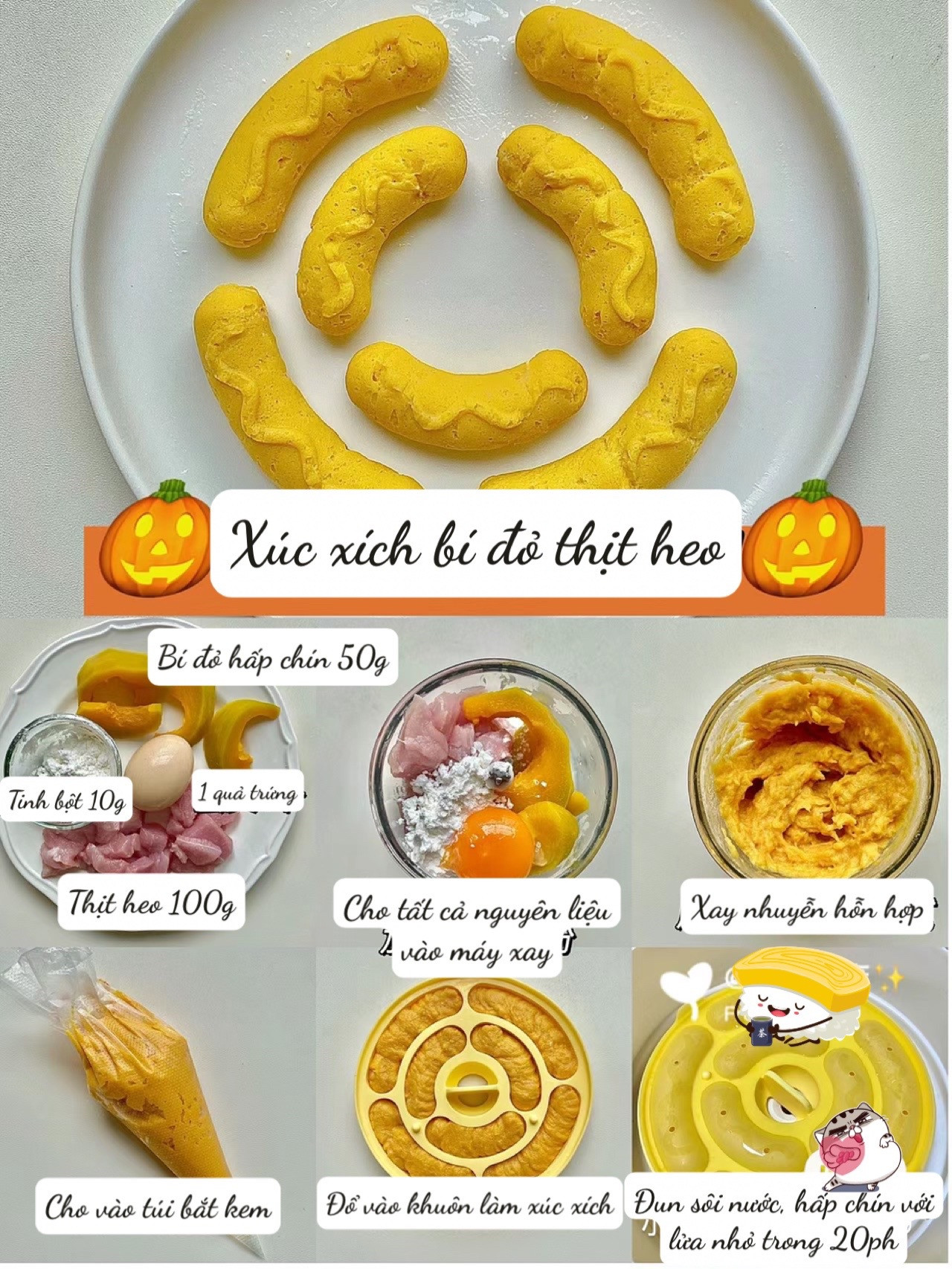 6 Loại Xúc Xích Tự Làm Cho Bé: Gà Khoai Tây, Ngô Thịt Heo, Gà Ngô, Bí Đỏ Thịt Heo, Bò Nấm, Tôm Cà Rốt