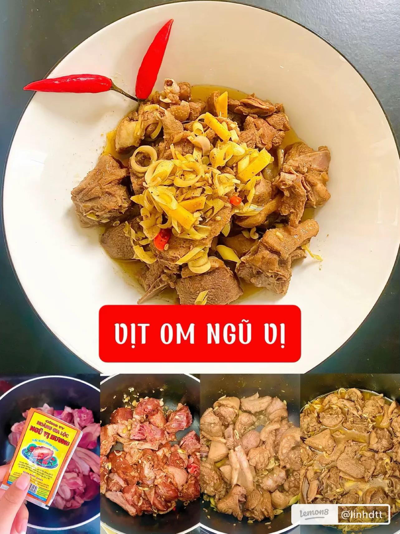 6 món ăn ngon từ 6 loại thịt khác nhau: vịt om ngũ vị, cá sốt cà chua, gà sốt cay