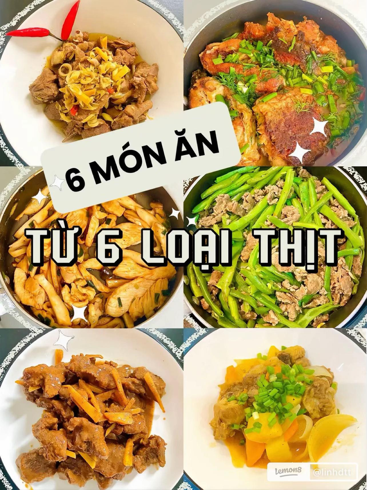 6 món ăn ngon từ 6 loại thịt khác nhau: vịt om ngũ vị, cá sốt cà chua, gà sốt cay
