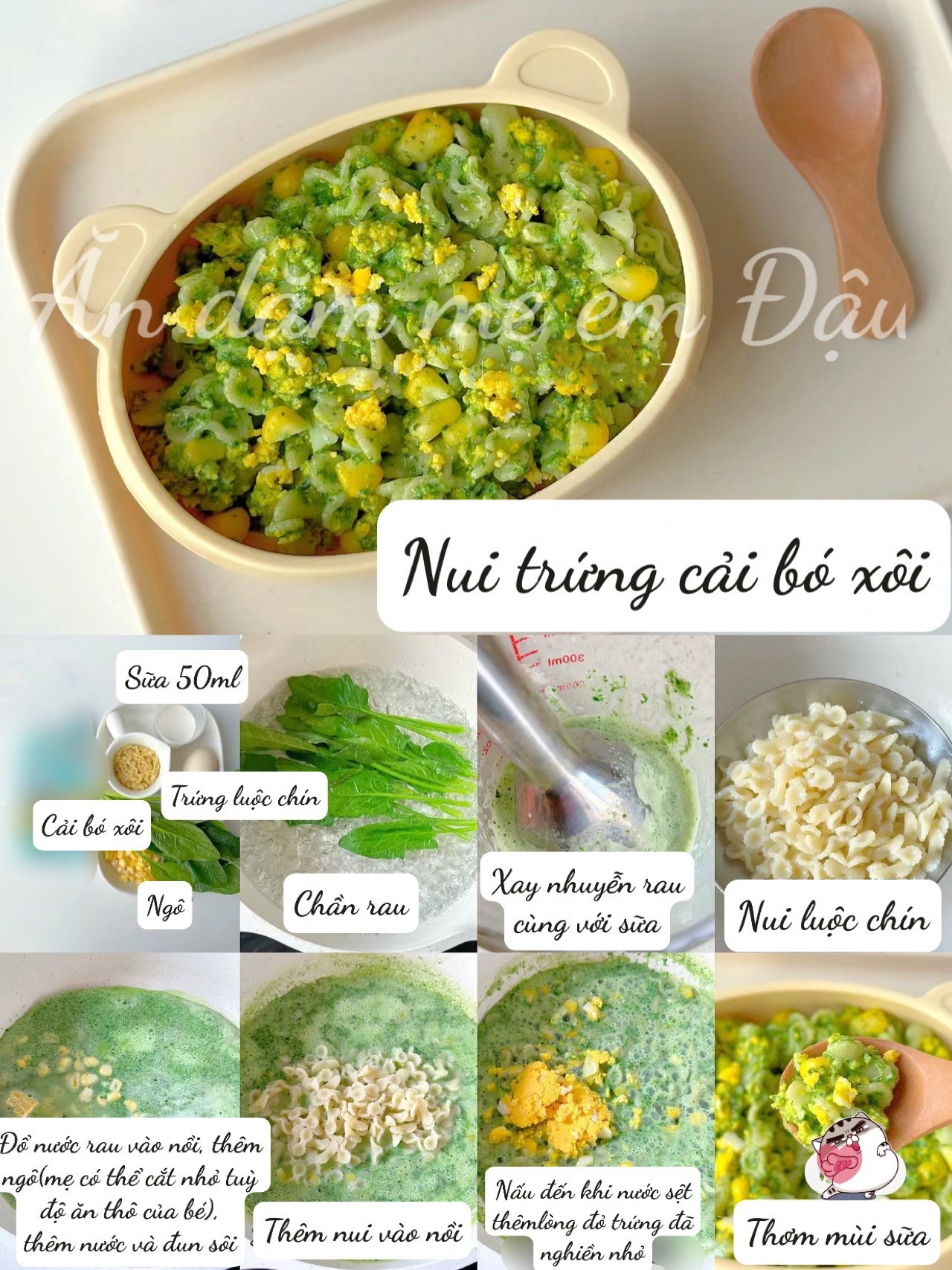 6 Món Nui Đổi Vị Cho Bé: Nui nấm thịt bò, nui tôm cà chua, nui trứng cải bó xôi, nui ngô cá tuyết, nui phô mai gan ngỗng và nui bí đỏ thịt băm