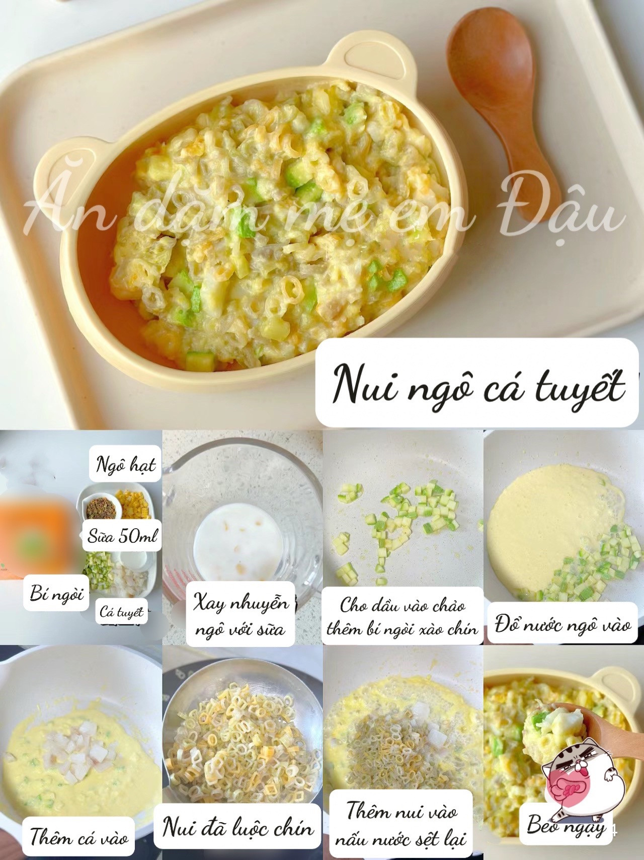 6 Món Nui Đổi Vị Cho Bé: Nui nấm thịt bò, nui tôm cà chua, nui trứng cải bó xôi, nui ngô cá tuyết, nui phô mai gan ngỗng và nui bí đỏ thịt băm