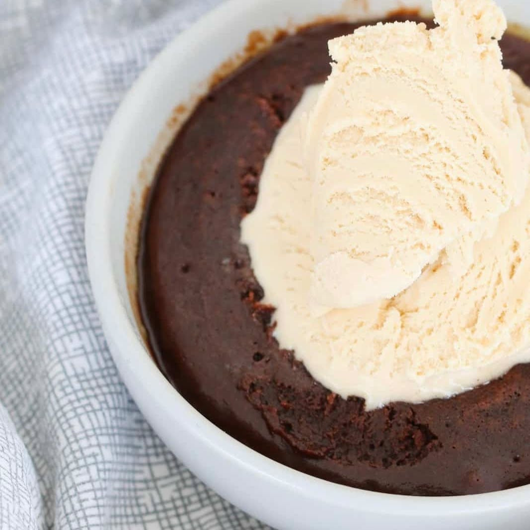 60 Second Microwave Chocolate Brownies with Vanilla Ice Cream