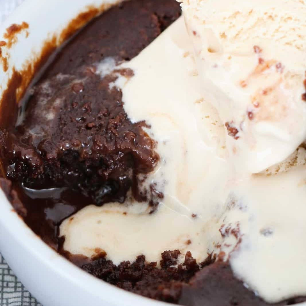 60 Second Microwave Chocolate Brownies with Vanilla Ice Cream