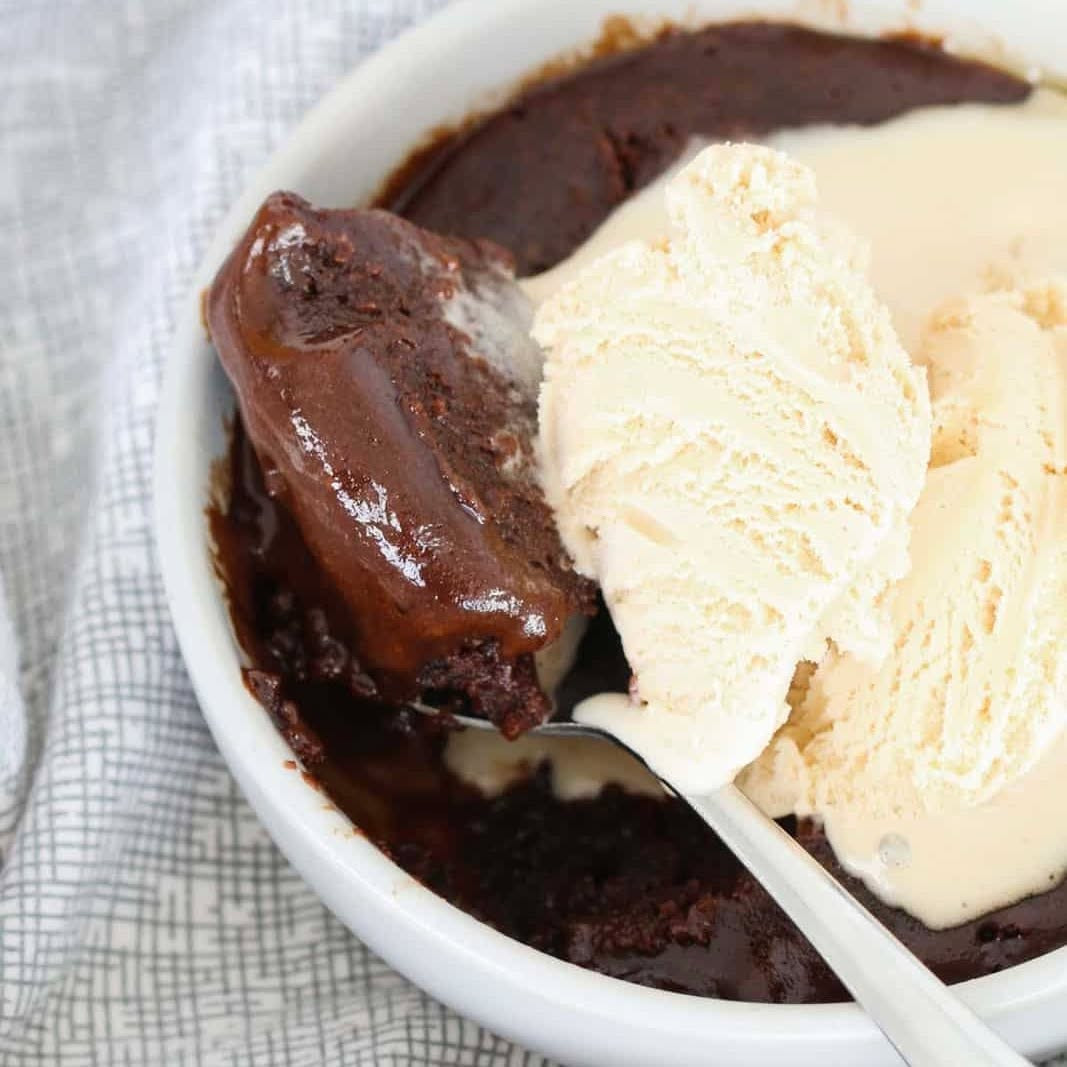 60 Second Microwave Chocolate Brownies with Vanilla Ice Cream