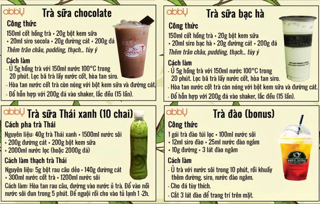 7 Công Thức Làm Trà Sữa Ngon Như Ngoài Hàng: Hồng Trà Trân Châu, Sủi Bọt, Lục Trà, Ô Long, Chocolate, Bạc Hà, Thái Xanh Và Trà Đào