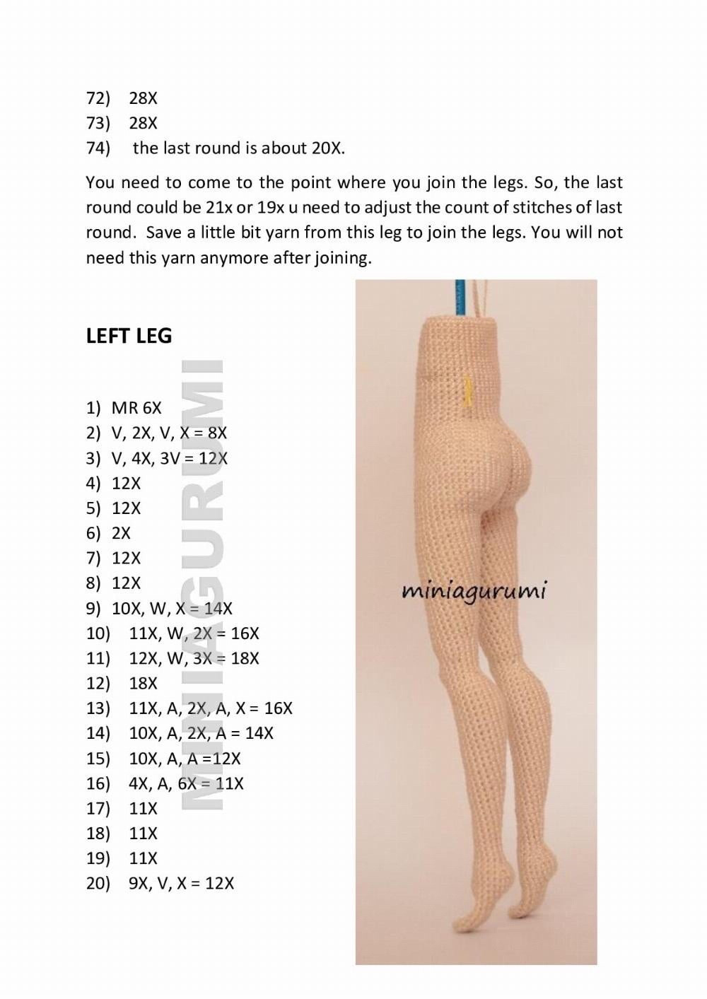 Advanced Crochet Pattern for Articulated Amigurumi Doll Legs and Body by Miniaigurumi
