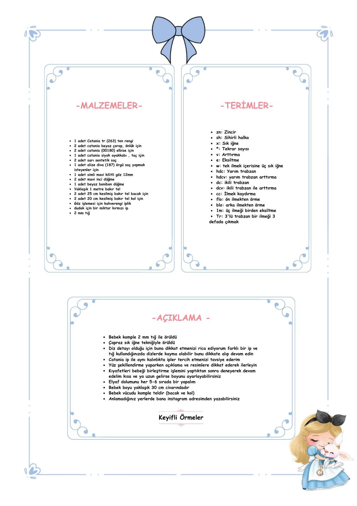 Alice Bebek Tarifi - Amigurumi Búp bê Alice chi tiết