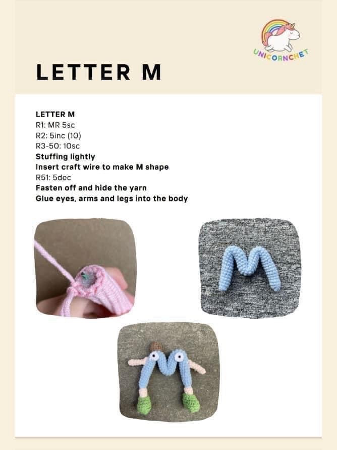 Alphabet Amigurumi Pattern: Letter L and M Keychains